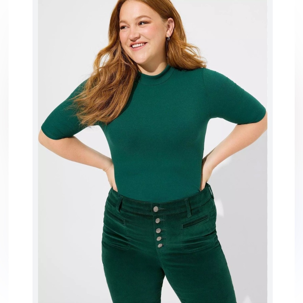 Torrid Women’s Size 3 Green Super Soft Rib Mock Neck Short Sleeve Top NWT